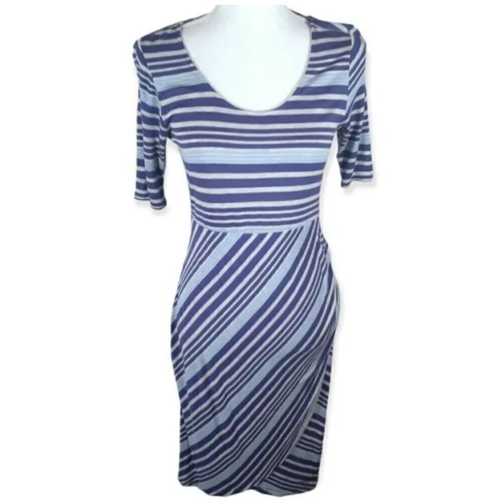 JESSICA SIMPSON MATERNITY BLUE & GRAY STRIPE DRESS SZ.M EUC.